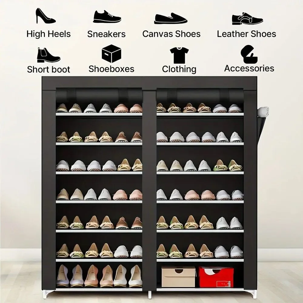 6-layer Double Row Shoe Rack with Dust Cover, Easy To Assemble and Store Shoes
